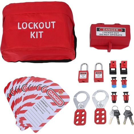 Kit de consignation/étiquetage électrique - Consignation de disjoncteur à pince, moraillons de consignation de groupe, étiquette de consignation, universel et multi-usages avec sac de rangement