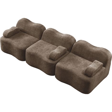 Canapé 3 places modulable sans armature en velours brun, assise extra profonde et dossier souple, avec pouf relié, idéal pour salon CHICFURN (1/5)