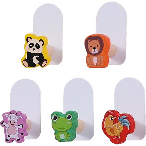 Lot de 5 cintres pour vêtements d'enfants, jolis cintres créatifs en bois, cintres de porte, cintres muraux, cintres auto-adhésifs pour rangement mural (1/5)