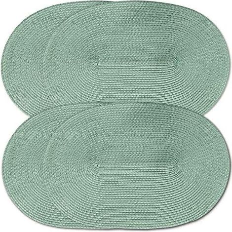 Lot de 4 sets de table ovales tressés en plastique polypropylène (sauge)'4 Sauge'Sauge'- (1/4)