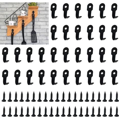 Confezione da 40 ganci singoli neri, ganci da parete neri, ganci da parete avvitabili, ganci appendiabiti neri, con 40 viti, gancio appendiabiti da parete retrò in acciaio inossidabile per casa e uffi