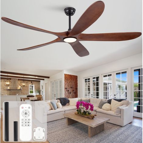 Ventilatore da soffitto con luce 176 cm 5 pale in legno nero, 3CCT dimmerabile DESVIAE (1/5)