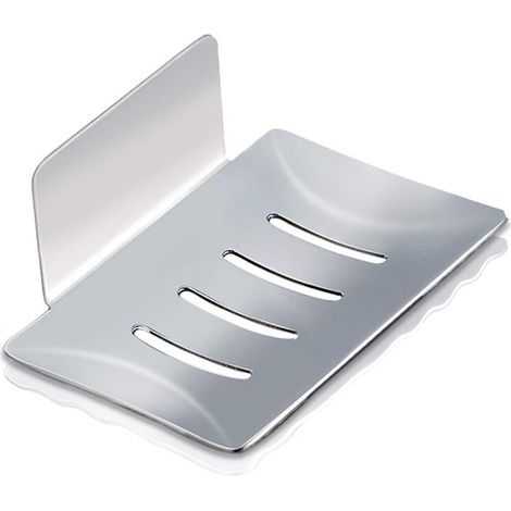 Jabonera autoadhesiva de acero inoxidable para baño y cocina, color plata (1/5)