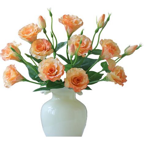 5 künstliche Eustoma-Seidenblumen mit langem Stiel, naturgetreue Blüten für Hochzeitsfeiern und Heimdekoration, Orange (1/3)