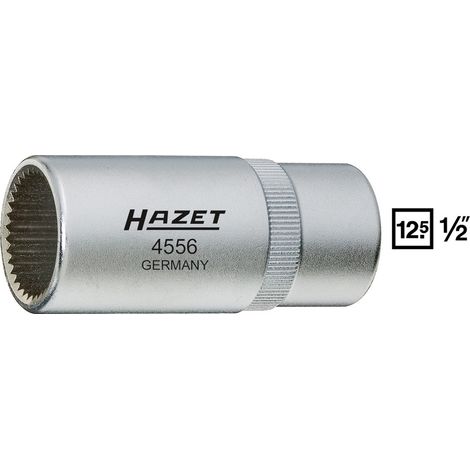 Hazet Douille pour la soupape de compression - Carré creux 12,5 mm (1/2 pouce) - Profil denture multiple extérieure - Taille: 17.9 x 20 - Longueur totale: 55.5 mm - 4556