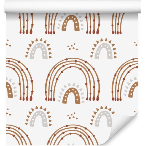 Papier peint bohème arc-en-ciel et papillons blanc, crème et beige pour salon et chambre 50x1000 (1/5)