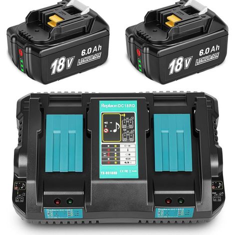 2X BL1850B Batterie + Chargeur Double DC18RD pour Makita 2 Batteries 18V 6,0Ah BL1850 BL1860 (1/5)