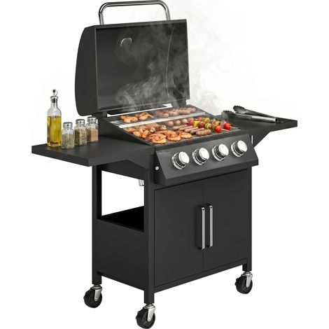 Portable 4-Burner Gas Barbecue in Black Carbon Steel 11.6 kW (1/5)