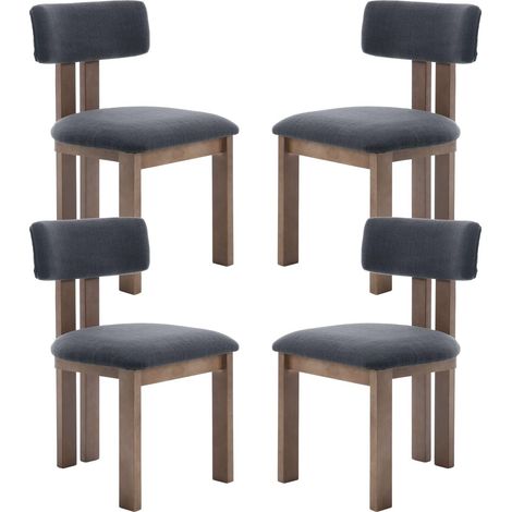 Wahson Dining Chairs Set of 4 in Linen Soft Padded Retro Rustic Kitchen Chairs with Wood Frame for Living Room Restaurant, Anthracite