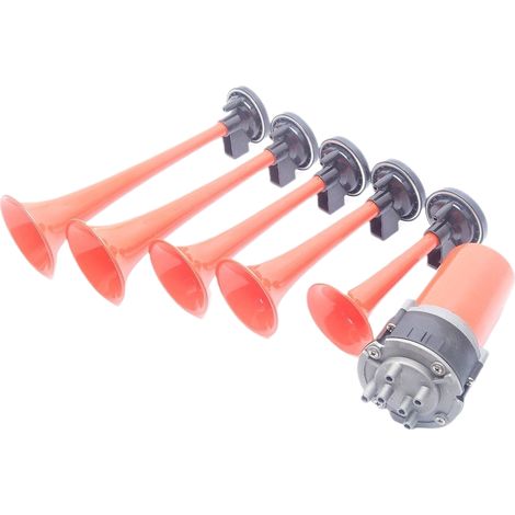 Klaxon Musical Jazz à 5 Tubes pour Voiture, Avertisseur Électrique Rouge avec Pompe à Air Comprimé 12V Universel (1/3)