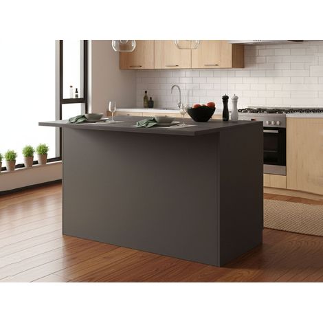 Dmora - Isla de cocina Emmanuel, mesa auxiliar de almacenaje, mueble de cocina con 2 puertas, 100% Made in Italy, 125x90h90 cm, Antracita y Pizarra, con embalaje reforzado (1/5)