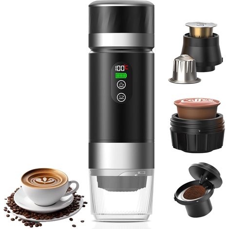 Machine à Café Portative pour Voiture,Cafetière de Voyage avec Chauffage Électrique USB-C,Compatible avec Capsules et Café Moulu,80ml Mini Cafetière pour Camping,Bureau et Randonnée (1/5)
