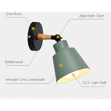 QORVA-Applique Murale Interieur Moderne Design Scandinave en bois et en fer, Applique Murale pour Chambre Chevet Salon Décoration Salle de Bains Cuisine Decoration Murale, E27 (Vert)