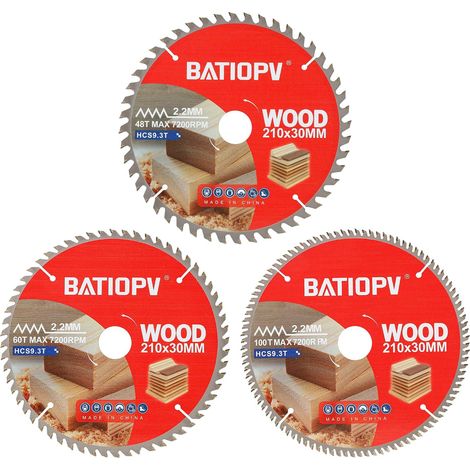 Circular Saw Blade 210 x 30 mm (48/60/100 Teeth) 3 Pieces for Wood, Particleboard, Plywood, Hardwood etc. Compatible with 210 x 30 mm (1/5)