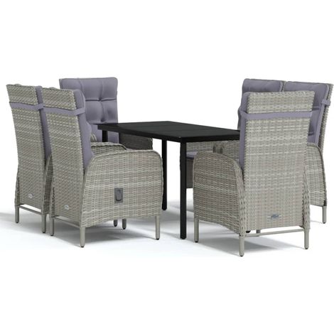 Maison Exclusive - 7-tlg. Garten-Essgruppe mit Kissen Grau und Sc