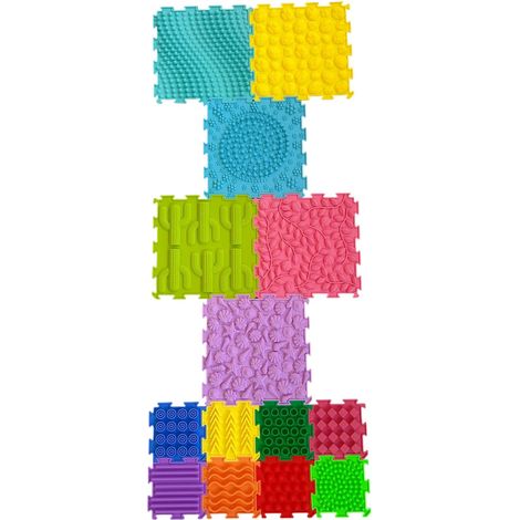 14Pièces Dalles Sensorielles en Silicone, Tapis Sensoriel Enfant, Parcours Pieds Nus, Éveil Sensoriel et Développement de la Motricité, Durable et Facile à Nettoyer (1/5)