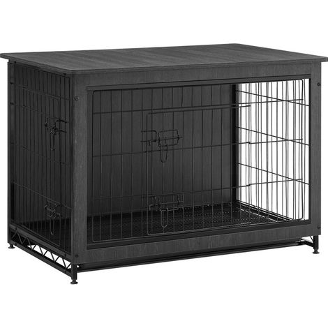 Feandrea Cage pour Chiens, Table d’Appoint, Niche Moderne pour Chiens Jusqu’à 32 kg, Cage pour Chiots, Plateau Amovible, Maisonnette pour Animaux, 2 Portes, Noir