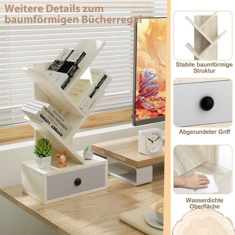 5 stufiges baum bucherregal mit schublade mehrzweckregal cd - dvd regal beige