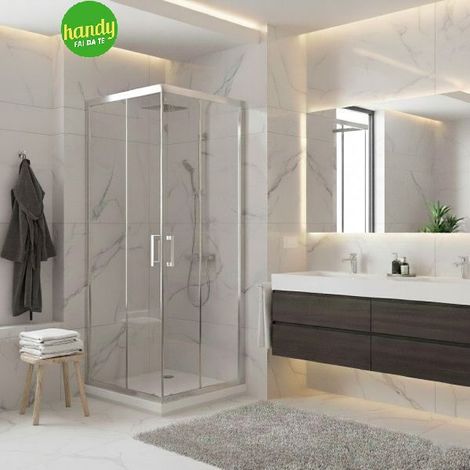 Box doccia 2 lati telescopici Tevere 70 x 70 x h 190 cm Silqua by Mobo trasparente spess. 4 mm (1/3)