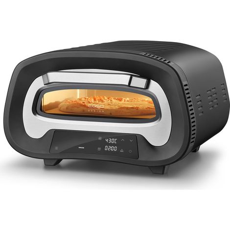 CASO PizzaChef 430° - Forno pizza elettrico per pizza italiana perfetta in soli 3 minuti, Termostato regolabile 80-430°C, Ricettario e Pala inclusi, Struttura in acciaio inox - colore nero (1/5)