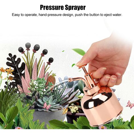 Elegante, 15 cm große manuelle Druckgießkanne aus roségoldenem Edelstahl für Zimmerpflanzen – Praktischer Sprüher für Gartenarbeit und Reinigung (1/5)