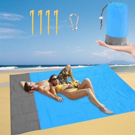 Tapis de Plage Imperméable,Couverture Pique Nique Impermeable 200 x 210cm,Couverture Plage sans Sable,Portable Couverture de Plages,avec 4 Coins de Fixation pour Plages,Camping,Picnic (1/5)