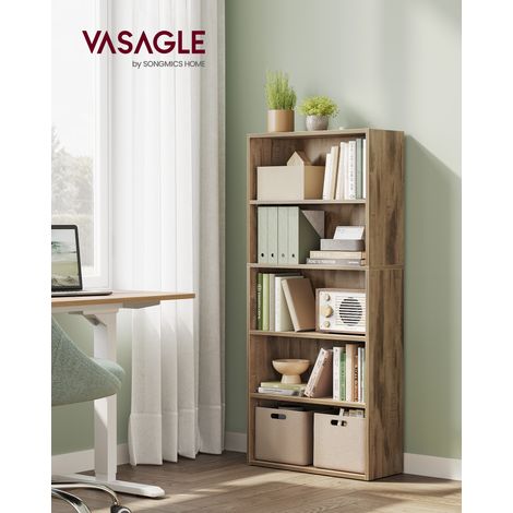 Bibliothèque, Étagère à Livres à 5 Niveaux, Meuble de Rangement, avec Compartiments Ouverts, Étagères de Rangement Réglables, pour Salon, Bureau, Marron Camel (1/5)