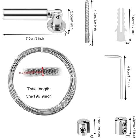 Stainless Steel Cable 5m Shower Curtain Rod Kit (1/2)