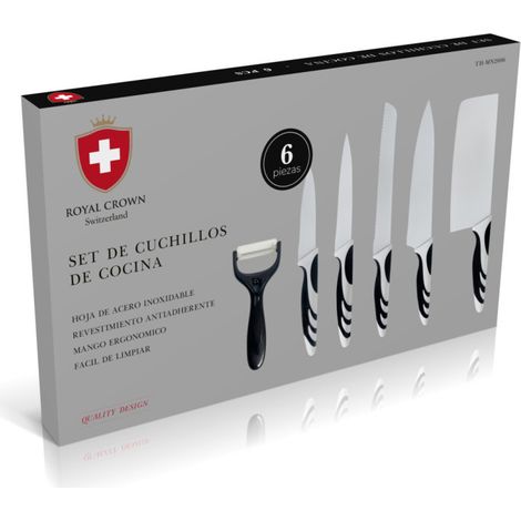 6-teiliges Messerset, Edelstahl, rutschfest Hackmesser, Kochmesser, Tranchiermesser, Allzweckmesser, Schälmesser und Sparschäl (1/5)