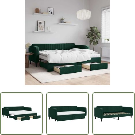 vidaXL Sofa-Bett - Tagesbett Ausziehbar mit Schubladen Dunkelgrün 90x200 cm Samt (1/5)