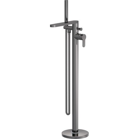 Freestanding Round Bath Shower Mixer Tap - Brushed Pewter