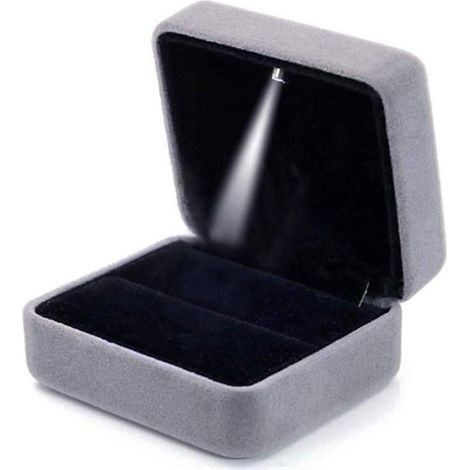 Écrin bague en velours gris avec éclairage LED, coffret à bijoux pour mariage, demande en mariage et fiançailles (1/5)