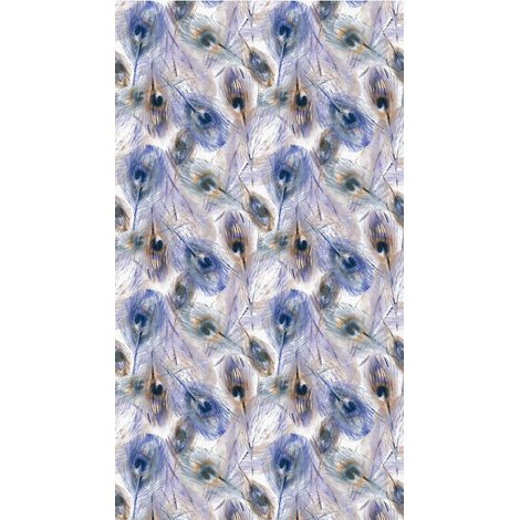 Feathers, rideau imprimé plume de paon bleues 140x245 cm, 1 pièce (1/2)
