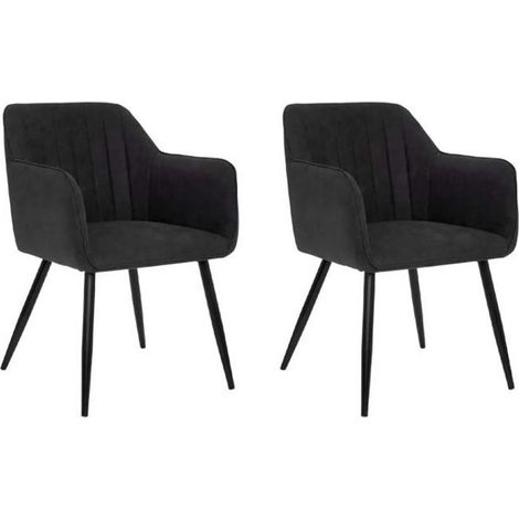 Lot de 2 chaises matelassées style fauteuil de salle à manger en velours noir avec des pieds en métal - Longueur 61,5 x Profondeur 57 x Hauteur 83 cm (1/5)