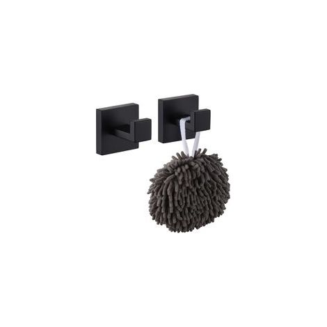 Crochet mural carré pour peignoirs Pack de 2, manteaux, salle de bain, cuisine, garage, acier inoxydable, noir mat (1/5)