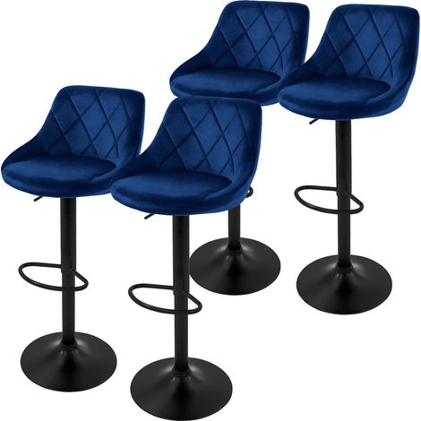ML-Design Set 4x Taburetes de Bar de Terciopelo Azul, Sillas de Mostrador Giratorias 360° Tapizadas con Altura Regulable 62-82cm, Asiento de Bistro para Comedor, Salón, Sala de Estar o Restaurante (1/5)