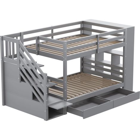 Letto a castello 90 x 200 cm grigio con scala di sicurezza, vani portaoggetti e rete a doghe (1/5)