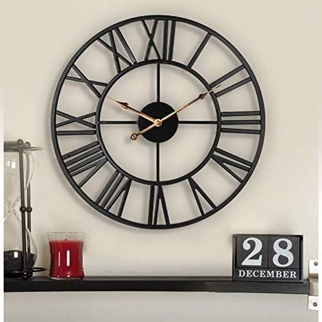 Geräuschlose Wanduhr aus Schmiedeeisen – Europäisches Vintage-Design – Rostbeständig – 40 cm für Küche und Wohnzimmer – (1/4)