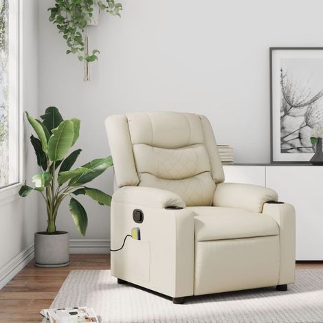 Massagesessel mit Relaxfunktion, Kunstleder, Creme