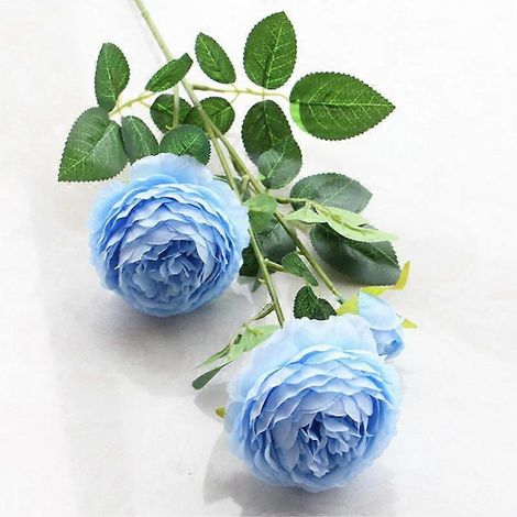 Pivoine artificielle Charm à 3 têtes, décoration pour la maison ou un mariage, en soie, rose et blanche.bleu (1/5)