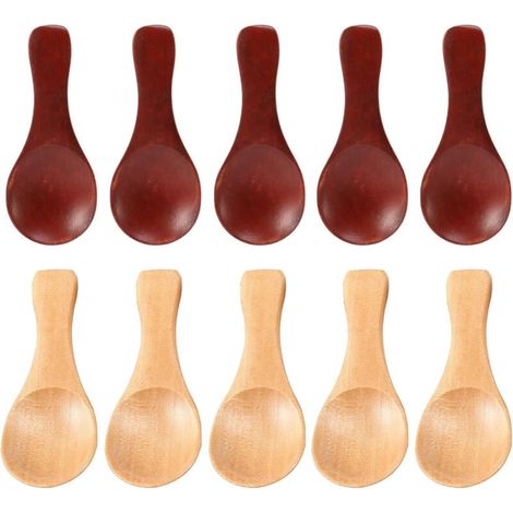 10 Small Wooden Spoons Mini Seasoning Sugar Salt Honey Teaspoon Coffee Tea Jam Mustard Ice Cream Wooden Spoon (1/5)