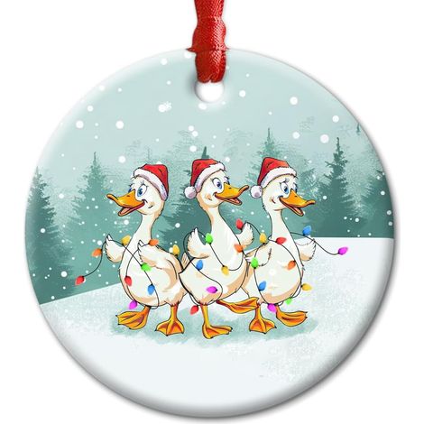 Ornement En Céramique - Canard De Noël - Double Face - Lumière Festive - Décoration Arbre De Noël - Lot De 1 (1/5)