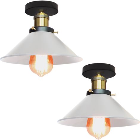 2PCS Vintage Ceiling Light Retro Chandelier 26CM White Metal Industrial Ceiling Lamp For Bar Club Office Cafe