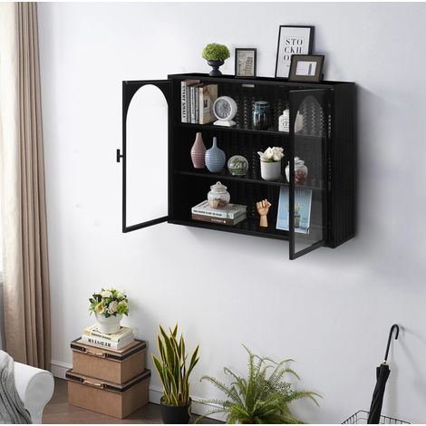 Meuble mural 70x23x60 cm en métal noir, avec rangement pour salon FloraGrace (1/5)