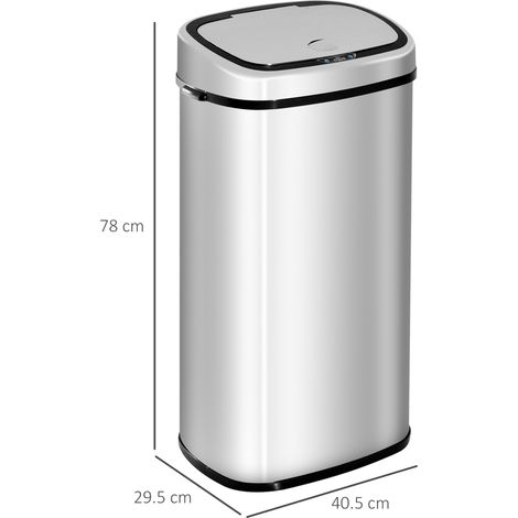 Poubelle intelligente à capteur de mouvement, cuisine, inox brossé, argent, grand volume 68 litres, avec couvercle automatique (1/5)