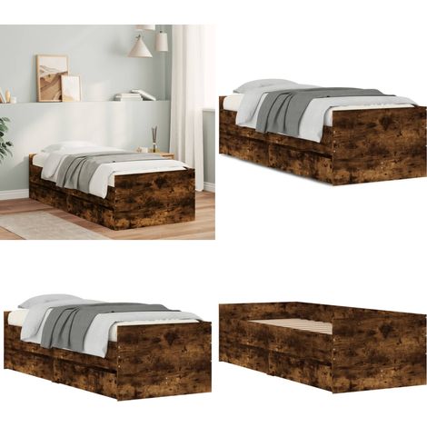 Cadre de lit avec tiroirs sans matelas chêne fumé 90x200 cm - Cadre De Lit - Lit Double - Meuble Chambre - Rangement Sous Lit - Tiroir Lit - Home & Living (1/5)