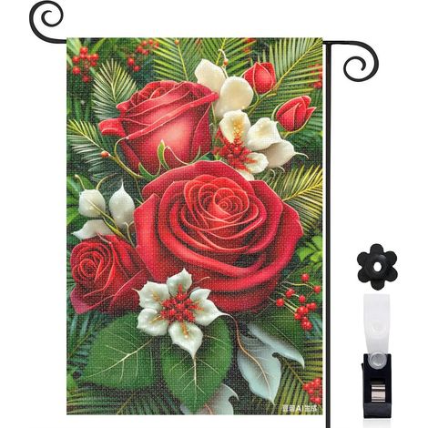 Drapeau vertical Welcome et roses rouges vibrantes 30 x 45 cm décoration porche et entrée (1/3)