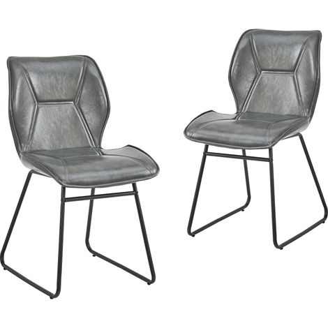 Lote de 2 sillas de comedor en polipiel y metal con respaldo, estilo industrial, gris (1/5)