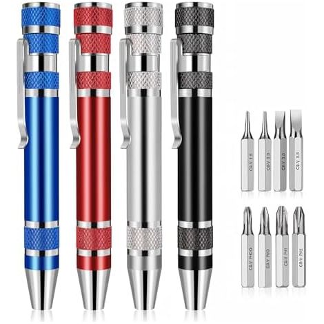 Lot de 4 tournevis multifonctions 8 en 1 - Quatre couleurs Mini compact Tournevis magnétique pratique à tête plate pour réparation et installation d'outils main (1/5)