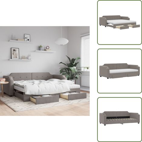 The Living Store Divano Letto Estraibile con Cassetti Tortora 90x200 cm Tessuto - Letto da giorno